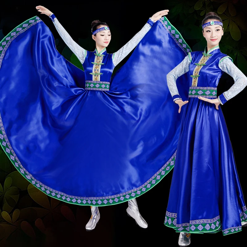 

New Mongolian women dance costumes, Mongolia robes, China ethnic minority costumes blue swing skirt stage dancing dress