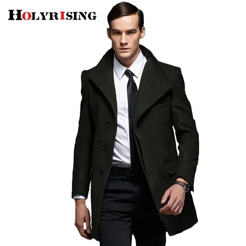 Holyrising, мужские шерстяные пальто, повседневные длинные пальто и куртки, пальто со стоячим воротником, классическое пальто, мужская ткань, 4 цвета, M-4XL, 18636-5 - Цвет: Black
