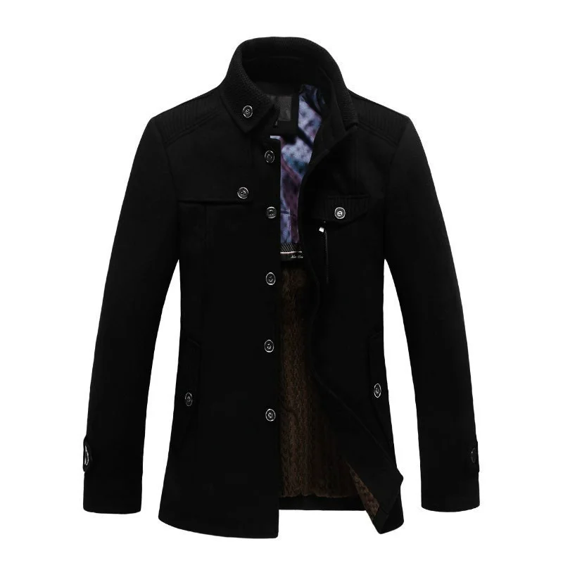 New Winter Men's Fashion Wool Jacket Casual Coat Mens Thicken Fleece