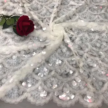 

Beautiful Soft Pure White Lace Fabrics 5 yd Sequins Lace Embroidered Fabric French Lace Fabric With Sequins For Nigerian Wedding