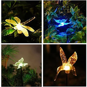 

Solar Stake Lights Outdoor Garden3-Pack Color Chaning LED Lights with Clear Butterfly Dragonfly Hummingbird Stake for Outdoor