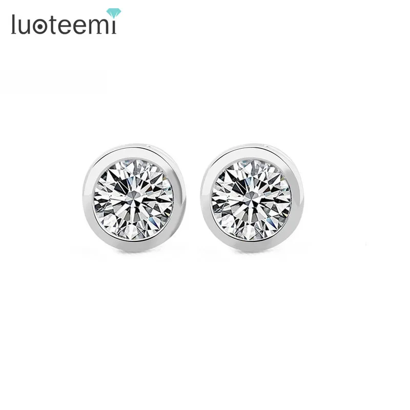 

LUOTEEMI Fashion Samll Size Bling Round Clear CZ Stud Earrings for Women Promotion Gift Jewelry