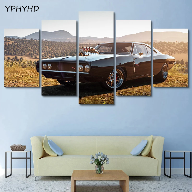 YPHYHD 5 шт. 1970 Dodge charger RT холст картины модульная печать произведение искусства современный спортивный автомобиль плакат домашний Декор стены искусства