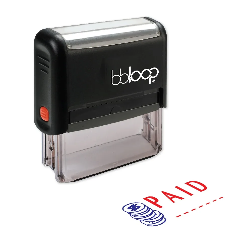 

BBloop "PAID" W/Coin Illustration Self-Inking Stamp, Rectangular, Laser Engraved, RED