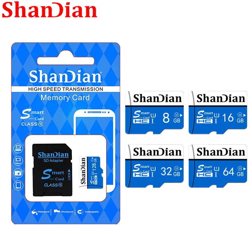 SHANDIAN Micro SD карта класса 10 карта памяти SDHC-SDXC 16 ГБ 32 ГБ 64 ГБ 8 ГБ 128 ГБ TF Карта