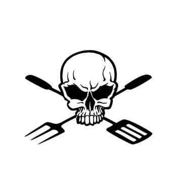 

15.2*11.2CM Terrible Killer Barbecue Skull Car Stickers Interesting Motorcycle Vinyl Decals Black/Silver C7-1249