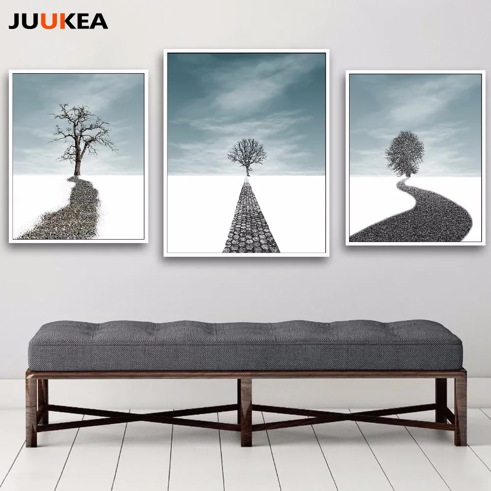 

Modern Creative Photography Art Dream Road White Snow Tree, Canvas Print Painting Poster Wall Picture For Living Room Home Decor