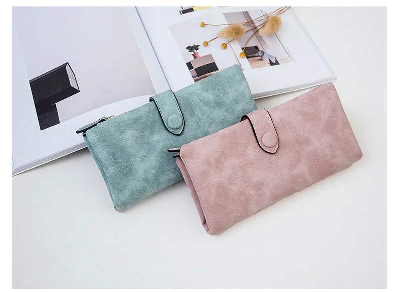 MJ Women Leather Wallets Matte PU Leather Long Wallet Lady's Brand Design Bi-Fold Clutch Purse Coin Pocket Multiple Card Holder (27)