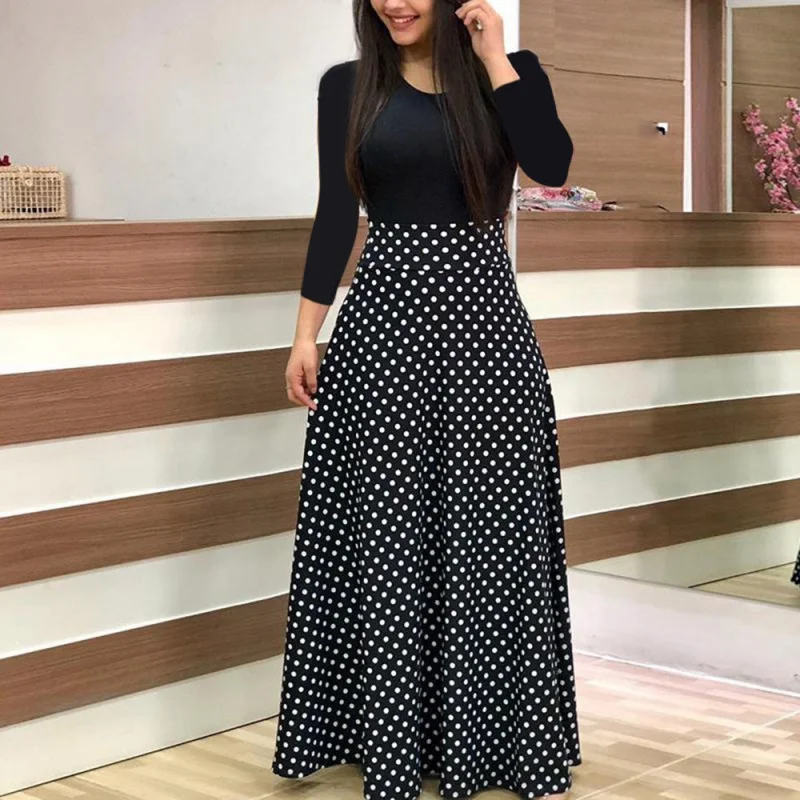 

Summer Women's Sexy Long Sleeve Large Size Party Dress Slim Floral Print Maxi Dress