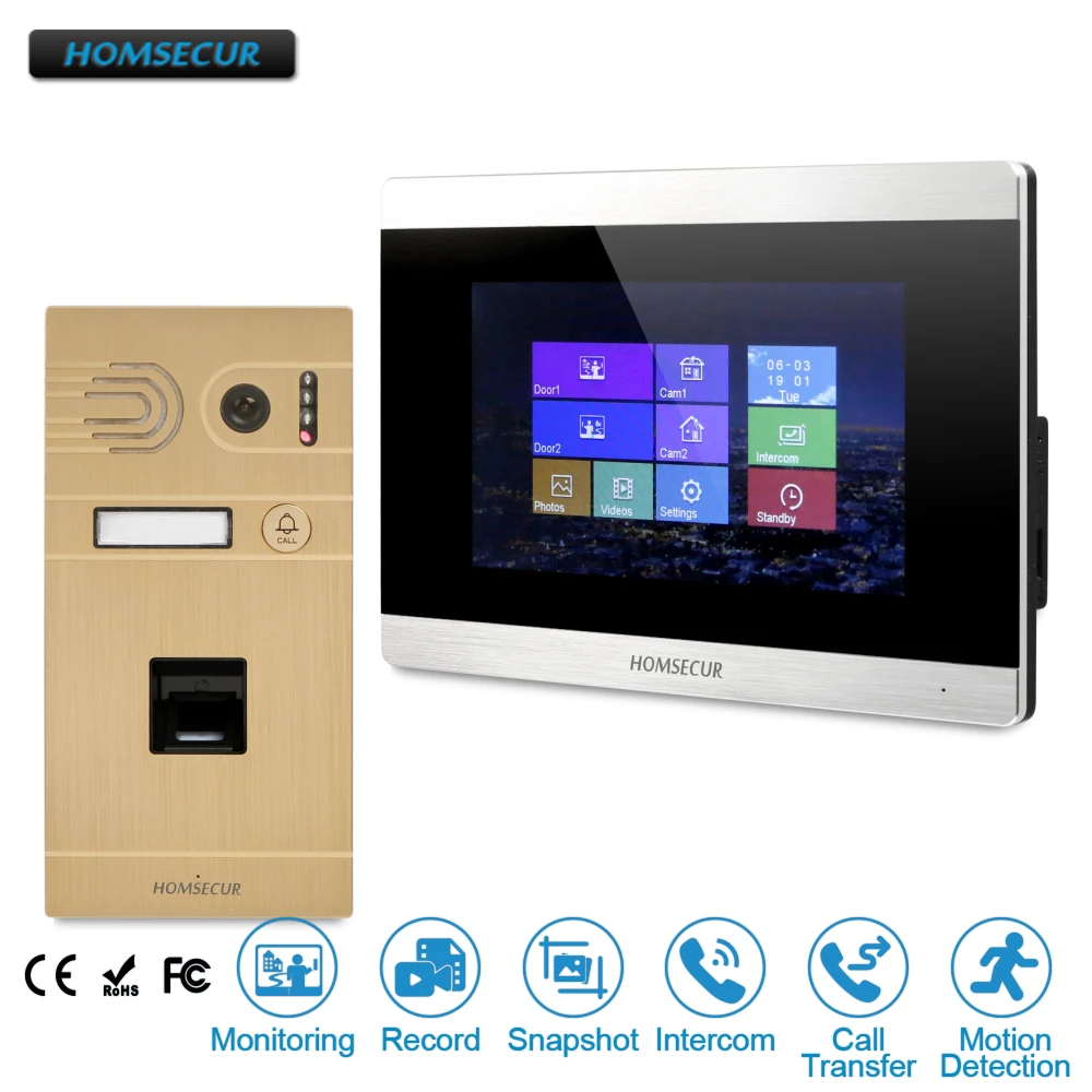 

HOMSECUR 7" Video Door Entry Security Intercom+Memory Monitor and Fingerprint Camera for House/Flat BC061-G + BM715-S