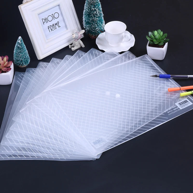 

10pcs/lot File folder A4 Transparent document bag Rope buckle hasp button classified storage stationery bag Office School