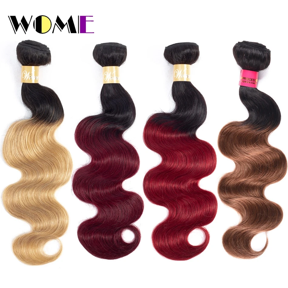 

Wome Body Wave Ombre Hair Bundles Brazilian Non Remy Human Hair Extensions 1/3 Pcs Deal T1B/99J/Red/Bloned Ombre Hair Bundles