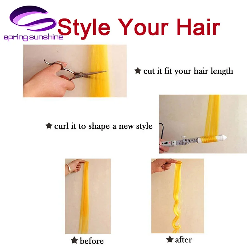 Spring Sunshine 10 Pcs Clip In One Piece Hair Extensions Long Straight Heat Resistant Synthetic Pink Green Hair Pieces