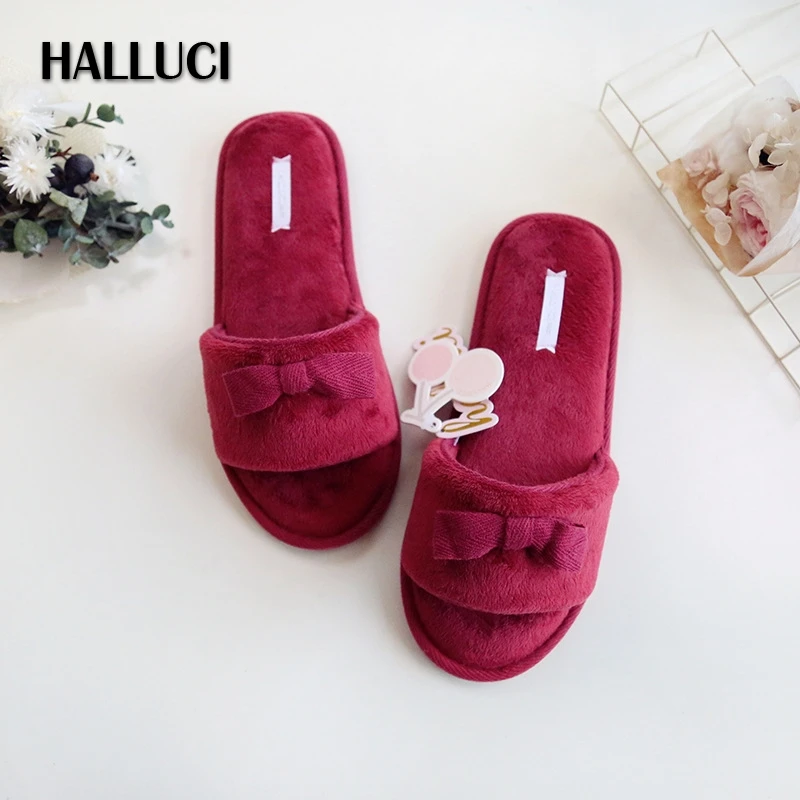 online HALLUCI chinelos casa de Verão de algodão Para as mulheres peep toe chinelos senhoras ocasional peludo slides mary janes sapatos de sola de borracha mulheres