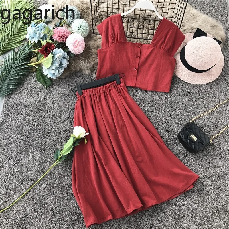 

Gagarich Women Two Piece Set 2019 New Summer Korean Short Sleeve Square Collar Short Top High Waist Half-length Skirt Two Sets