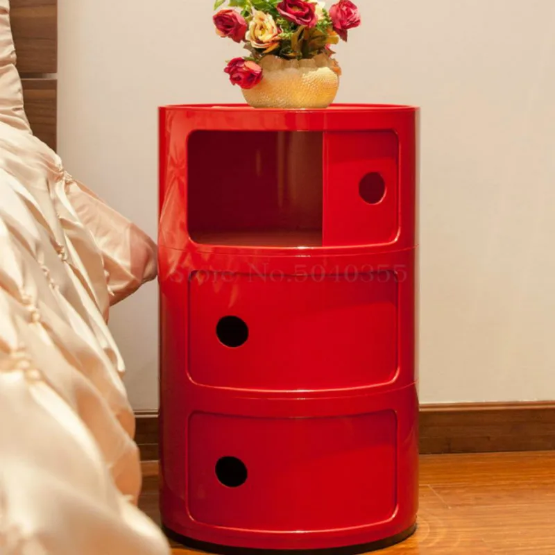 

Bedside table plastic modern minimalist bedroom round side cabinet locker home European storage cabinet