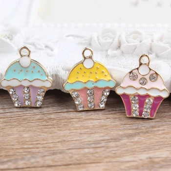 

Diy jewelry making Double Alloy drop oil rose gold color cartoon Cake/ice cream shape fashion charm diy earring/bracelet pendant