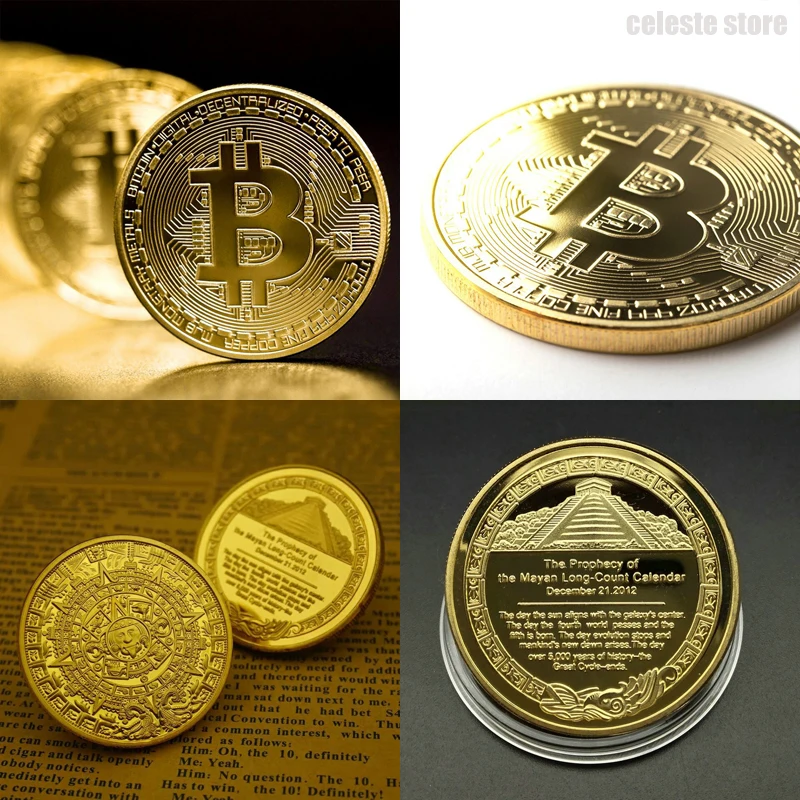 Позолоченные физические биткойны BTC майя меморальная монета пирамиды монеты с