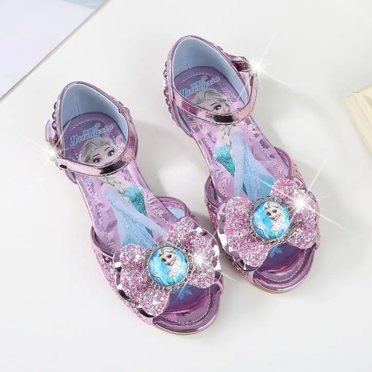 Летние сандалии для девочек Мультфильм Эльза принцессы дети плоские сандалии с открытым носком с бантом школьная обувь для вечеринок для девочек принцессы сандалии - Цвет: Розовый