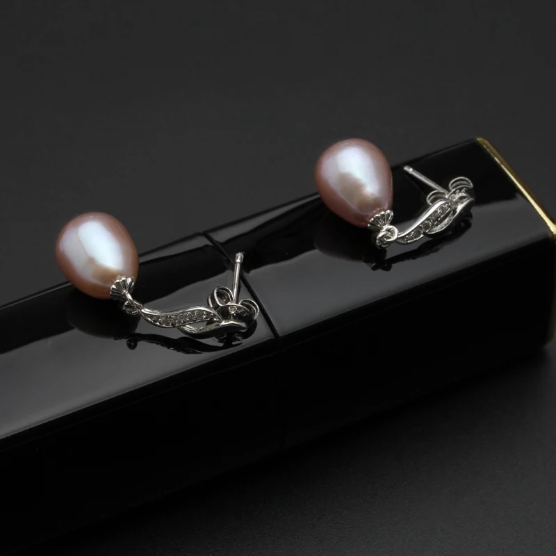 Модные серьги-гвоздики с натуральным пресноводным черным рисовым жемчугом для женщин, серебро 925 пробы, свадебные жемчужные серьги, подарок - Цвет камня: purple pearl Earring