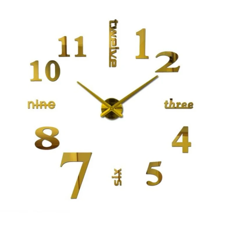 Настенные часы DIY 3D акриловые зеркальные наклейки украшение дома кварцевые часы Современный дизайн Большие зеркальные часы для гостиной - Цвет: Gold 17019