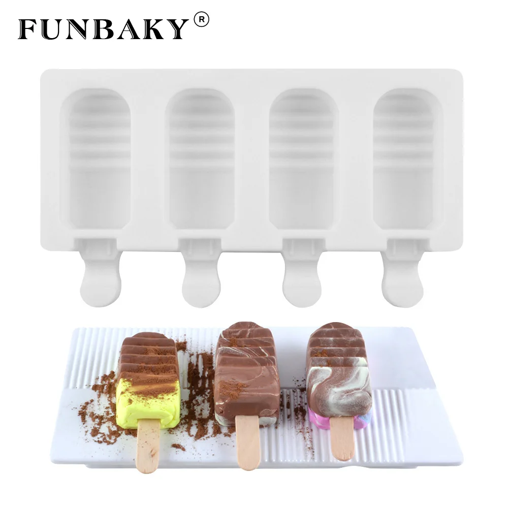 

FUNBAKY Ice Cream Molds Silicone Popsicle Forzen Party With Wooden Sticks