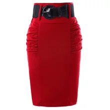 Юбки-карандаш женские однотонные Черные Серые Красные Синие с поясом тонкие с высокой талией Saia Bodycon Повседневная Офисная Рабочая юбка миди от OL Faldas