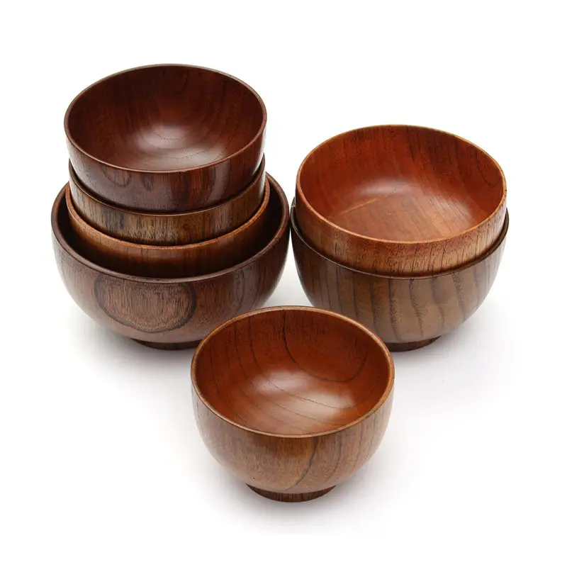 Natural Jujube Wooden Bowl Chinese Soup Rice Noodles Bowls Kids Lunch