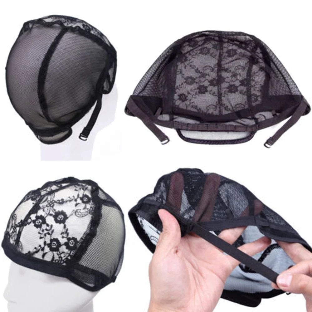 Lace black Wig Cap Hair Net For Making Wigs Hair adjustable Straps Stretch Weaving Mesh Ladies Elastic hairnets Full size Lace black Wig Cap Hair Net For Making Wigs Hair adjustable Straps Stretch Weaving Mesh Ladies Elastic hairnets Full size