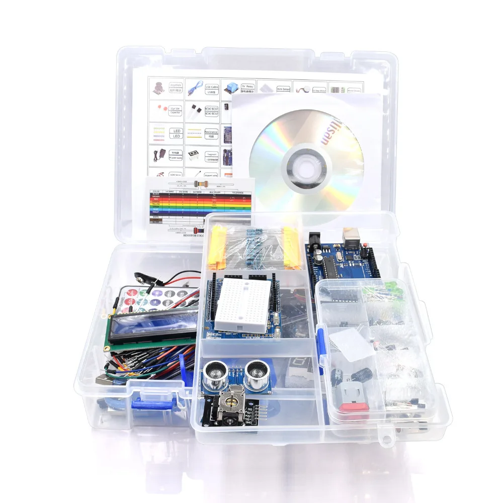 Ultimate Starter Kit including Ultrasonic Sensor, UNO R3, LCD1602 Screen for Mega2560 UNO Nano with Plastic Box frree shipping top selling high qualiy uno r3 starter kit 1602 lcd dot matrix breadboard led resistor hot selling