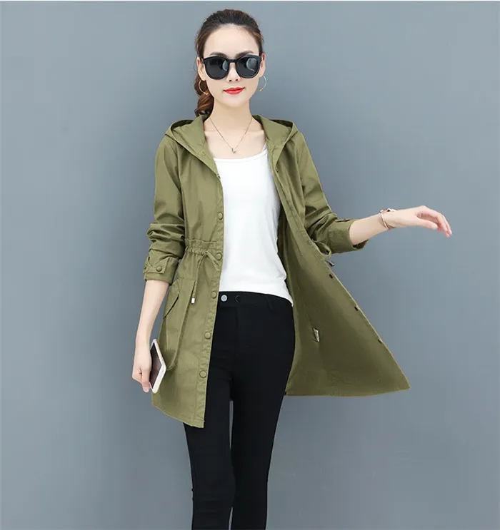 Модная короткая женская куртка с капюшоном, весна-осень, тонкие повседневные топы, ветровка для женщин, плюс размер, с поясом, тонкое хлопковое пальто H800