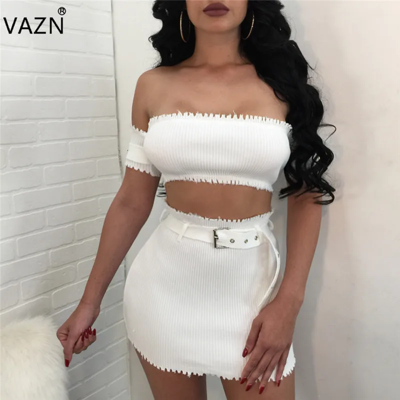 Vazn 2018 Fashion 3 Colors 2 Pieces Bodycon Short Sleeve Solid Summer 