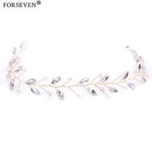 Women gold summer rhinestones hair jewelry FORSEVEN brand bridal hair accessories fashion wedding hair headband tiara FD059