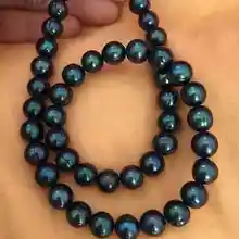 Потрясающее 8-9 мм tahitian черный зеленый барокко Жемчужное ожерелье 17 дюймов 14 к