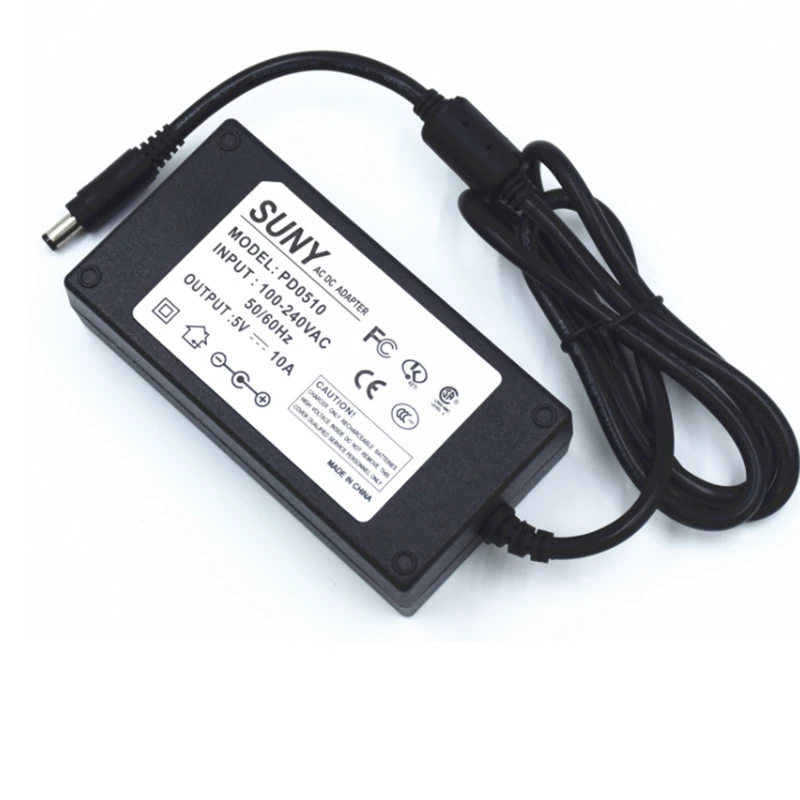 

100-240Vac input 5V 10A Lighting transformer ,led power supply ,CE FCC Listed 5V 1-10A 50W driver with 5.5*2.1 ,5*5*2.5 dc port