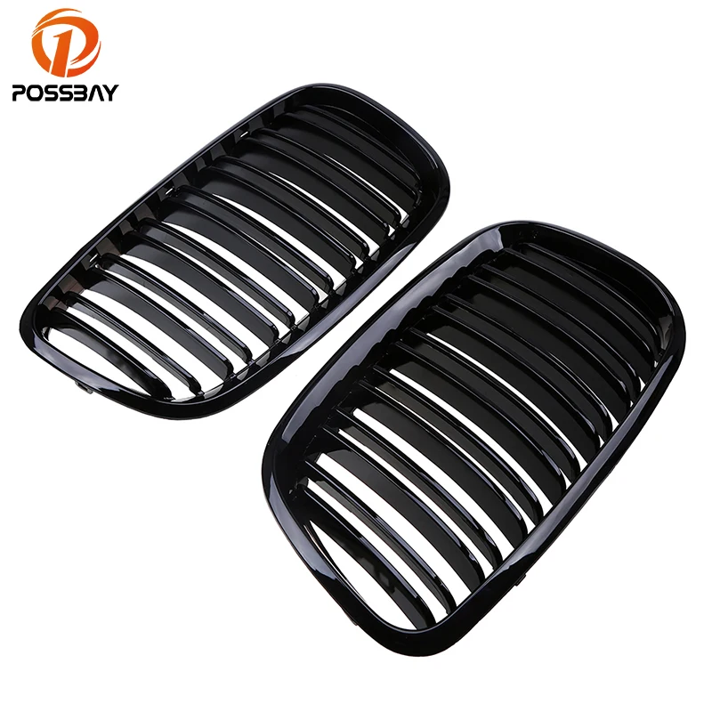 

POSSBAY 1Pair Gloss Black Double Slats Kidney Grills for BMW X6 M (E71) 2009-2014 Auto Side Decoration Grille Front Center Grill