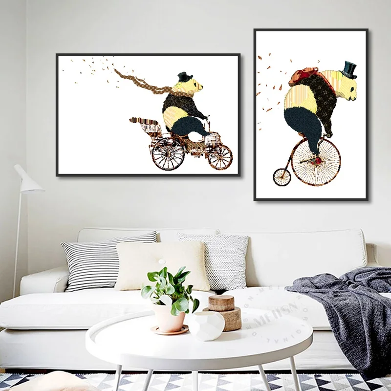 

Nordic Posters and Prints Cute Bear Animals Cycling Canvas Painting Cartoon Wall Art Pictures for Children Room Home Decoration