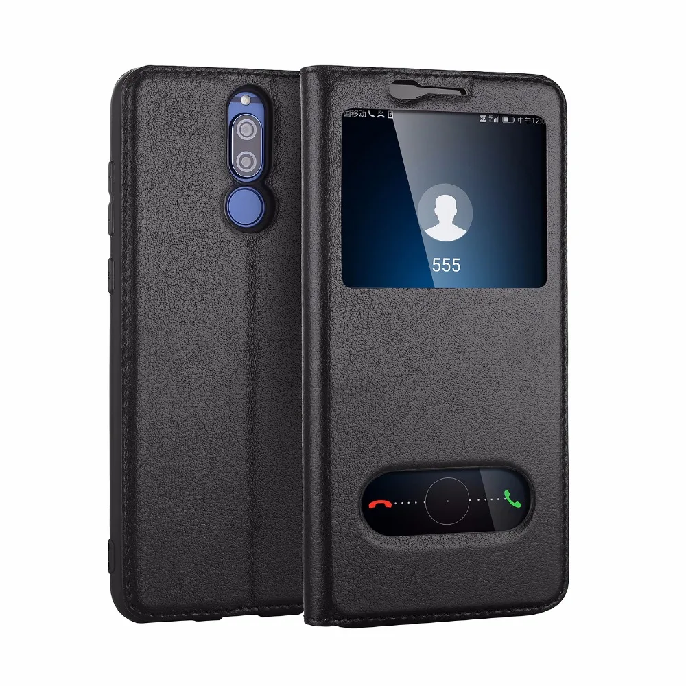 

CYBORIS For Huawei maimang 6 Case Genuine Real Cow Leather Case For huawei honor 9i Yak pattern double Window Stand Flip Cover