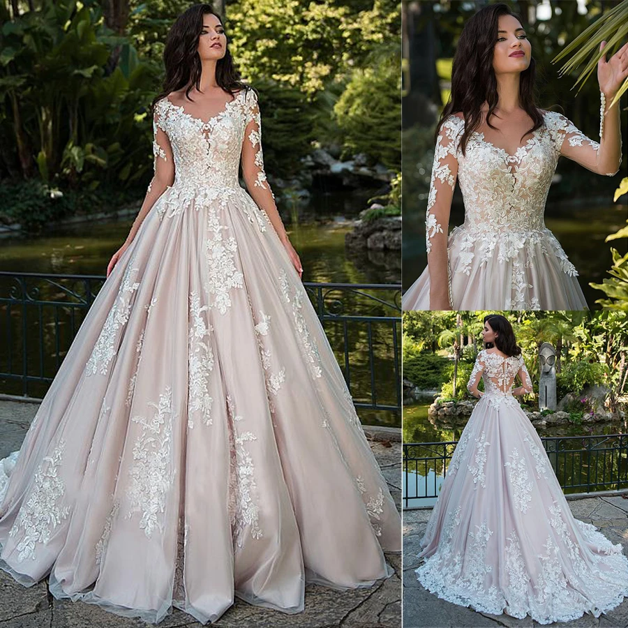 a line wedding dress with lace sleeves