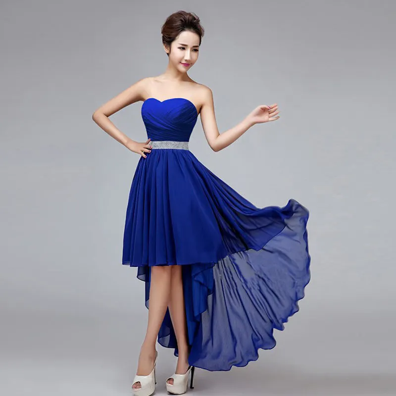 Ladybeauty Лучшая Кристальные пояса без рукавов плиссированные шифоновые короткие спереди длинные сзади бандажные вечерние платья - Цвет: royal blue
