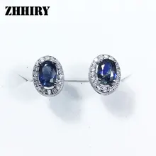 ZHHIRY Natural Sapphire Stone Earring Genuine Solid 925 Sterling Silver Real Gems Earrings Women Fine Jewelry