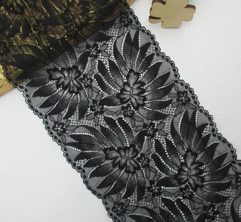 

1Yard 22cm Width Big Leaves Embroidered Black Elastic Lace Trim Fabric DIY Garment Accessories Sewing Lace Ribbon Trimmings