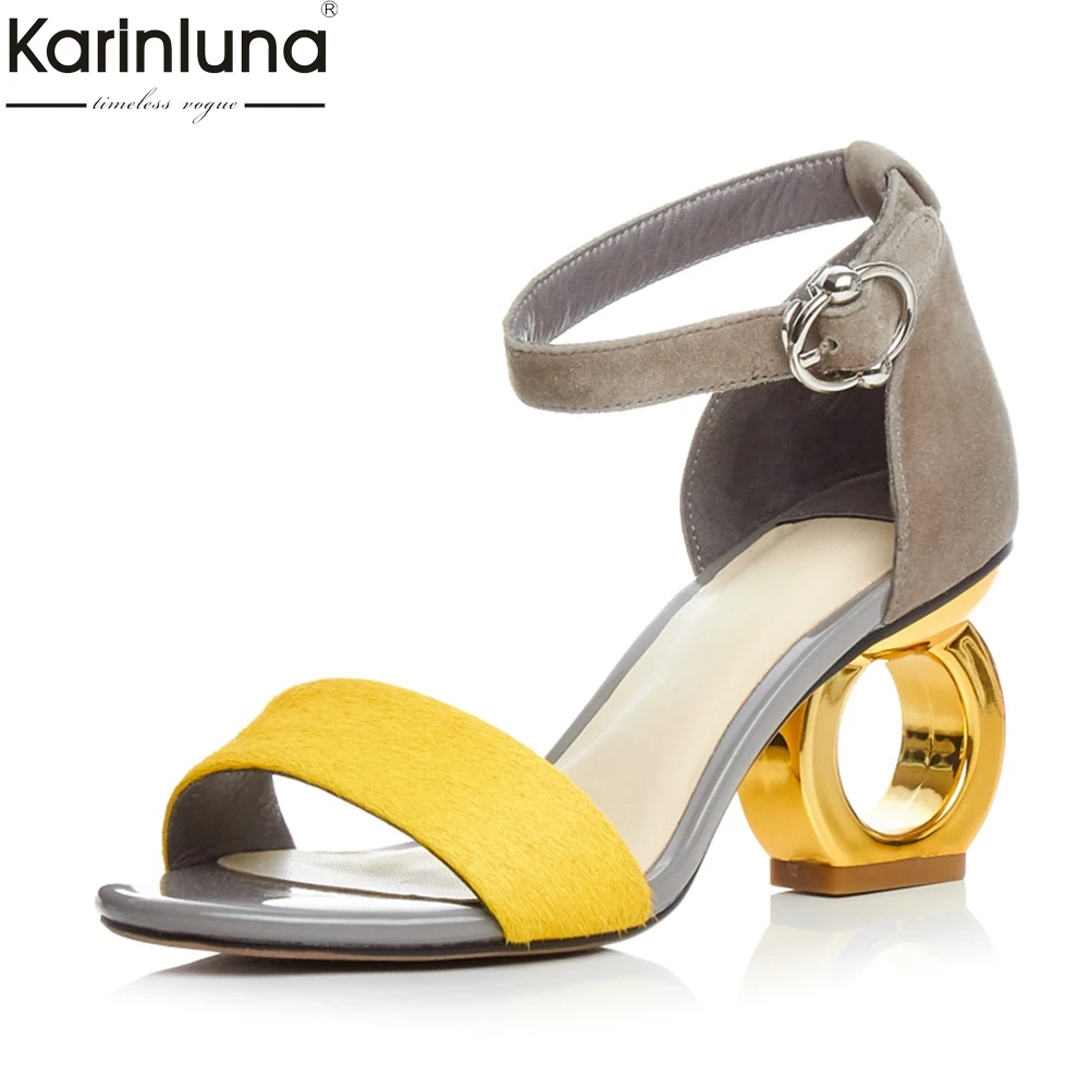 

Luxury Brand design horsehair lady strange high heels women shoes woman sexy party wedding wummer sandals 2019