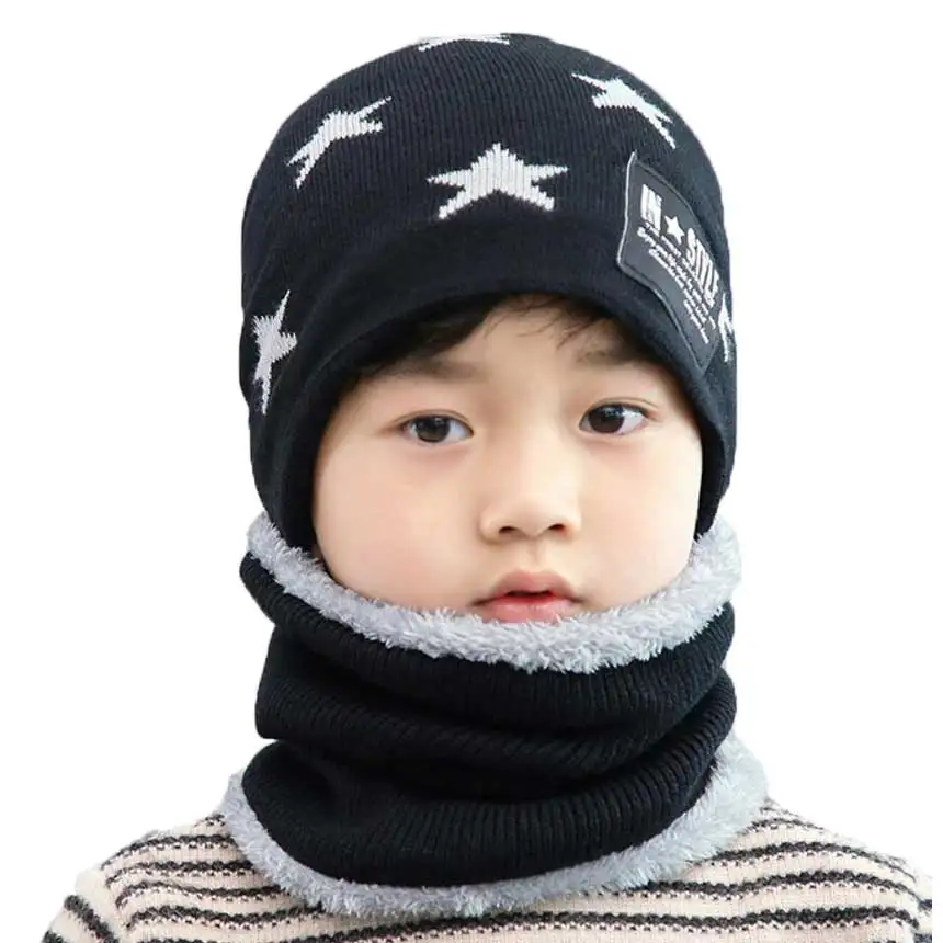 3pcs Kids Knitted Thermal Beanie Hat & Gloves & Scarf Set For Winter