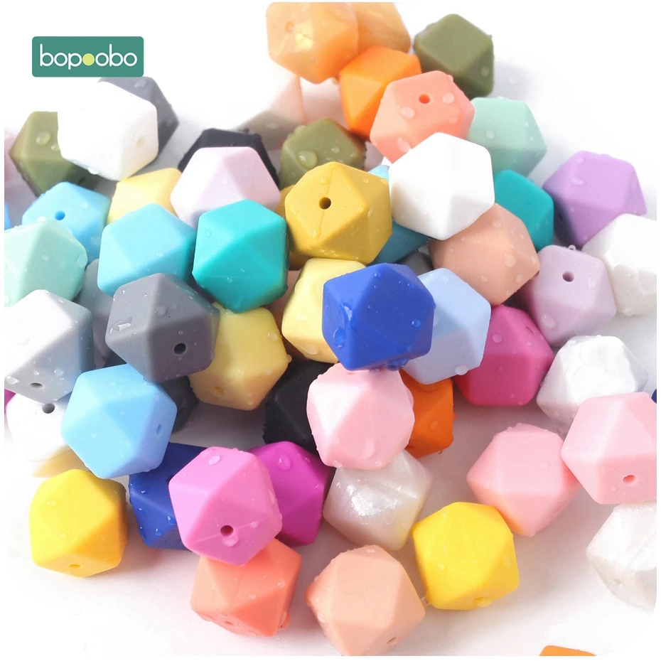 Bopoobo 50pc Silicone Hexagon Beads Baby Teething Beads Silicone Rodent Baby Nursing Accessories Silicone Teething Beads