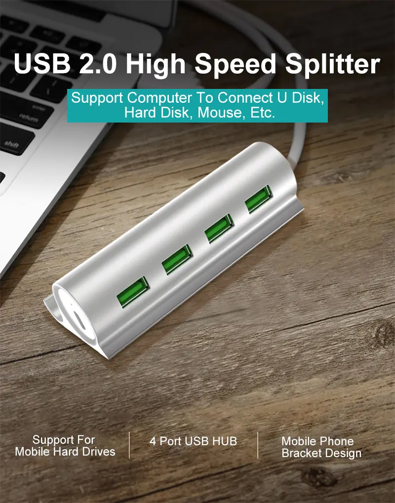 

USB 2.0 HUB With Phone Holder 4 Port High Speed USB HUB Splitter With Micro USB Charging interface For iPhone OS Accessories