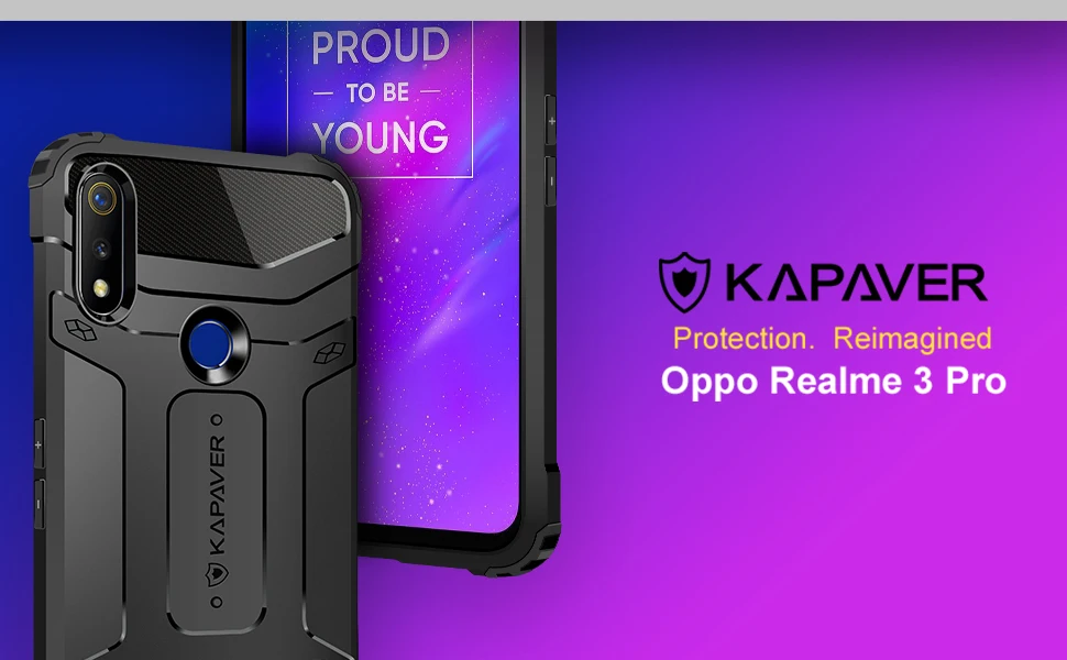 KAPAVER®Прочный чехол для задней крышки Oppo Realme 3 Pro, MIL-STD 810G, официальный, проверенный на падение, твердый, черный, ударопрочный, тонкий, броня