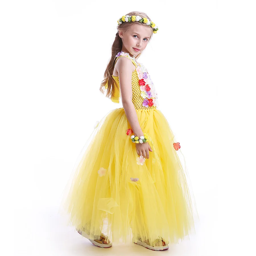 Multi Colored Flowers Kids Yellow Fancy full length Tutu Dress Baby Girls (11)