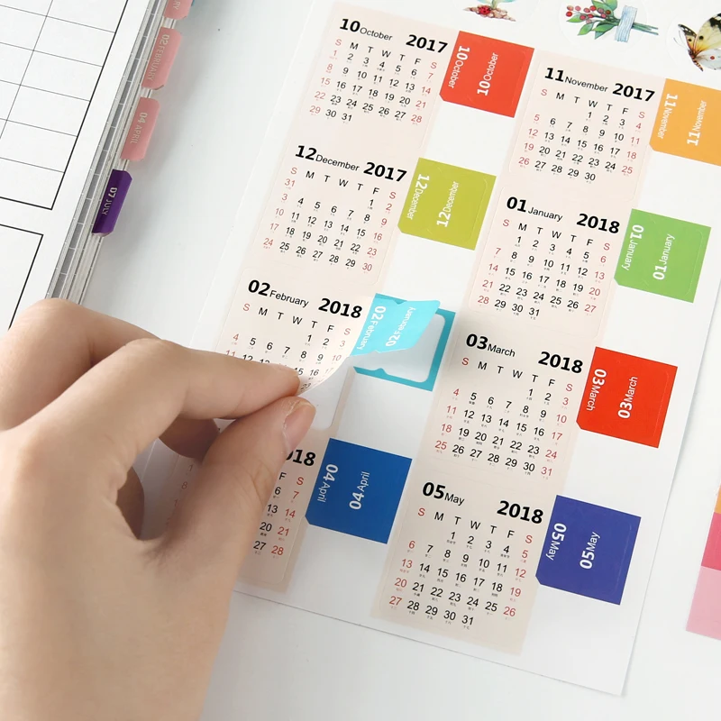 New 18 Calendar Stickers Notebook Planner Decorative Sticker Mini Calendar Label Index Bookmark Kawaii Stationery 2 Pcs Pack Stationery Sticker Aliexpress