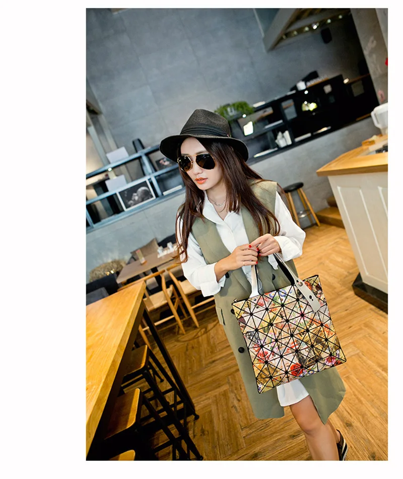 Fashion Ladies Folded Geometric Plaid Bag Women Laser Bright Casual Totes Bag Shoulder Bags Fold Over Bao Bao Handbags (15)